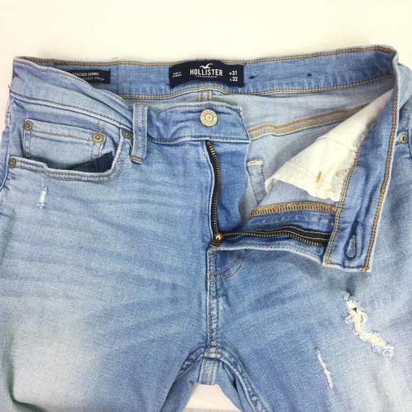 Hollister Men's Light Wash Distressed Stacked Skinny Advanced Stretch Blue 31 - Picture 7 of 16